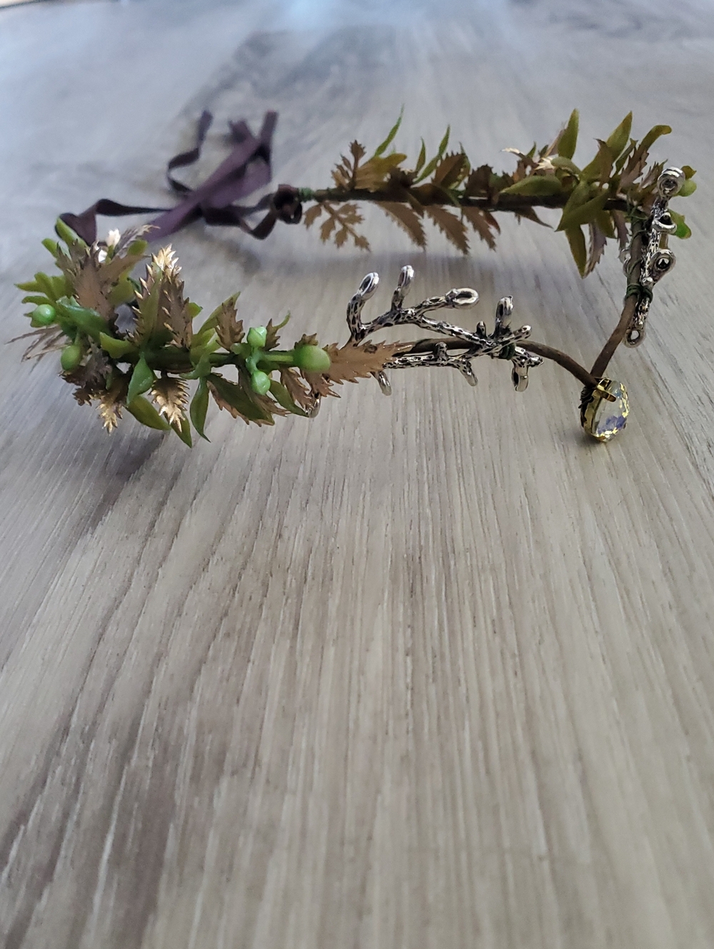 Handcrafted Green and Gold Leaf Floral Headband - Costume Quality